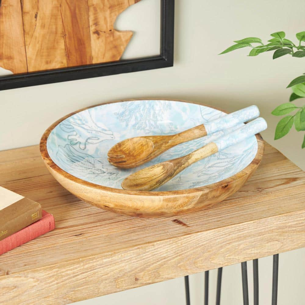 Litton Lane Light Blue Handmade Mango Wood Decorative Bowl With ...