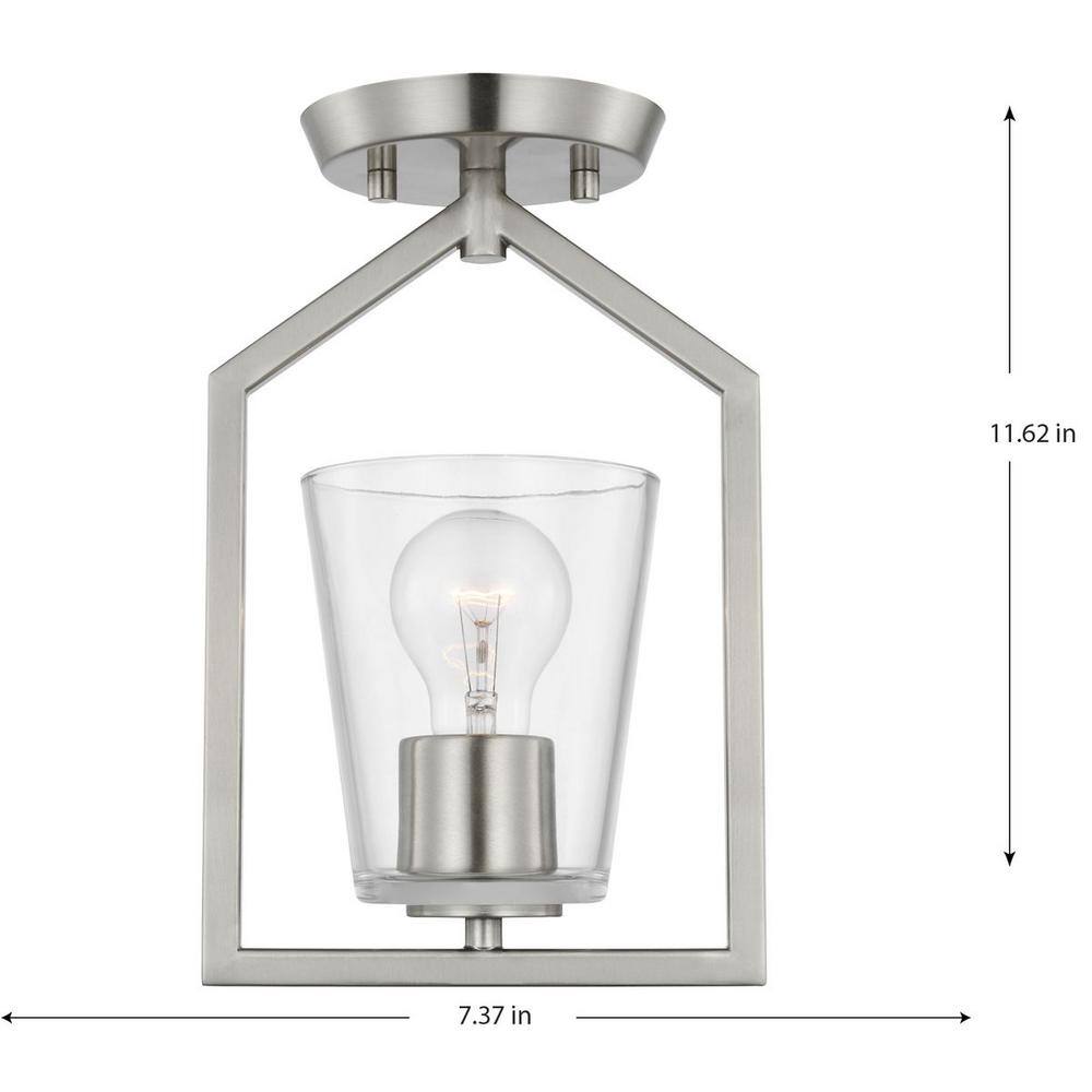 Vertex Brushed Nickel Clear Glass Semi-Flush Mount Light