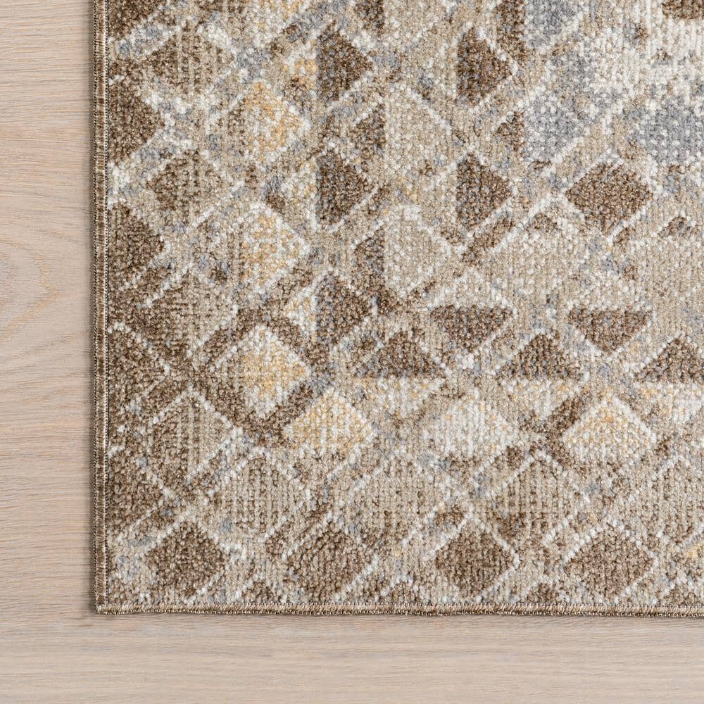 Carley Beige and Gray Geometric Machine Washable Area Rug