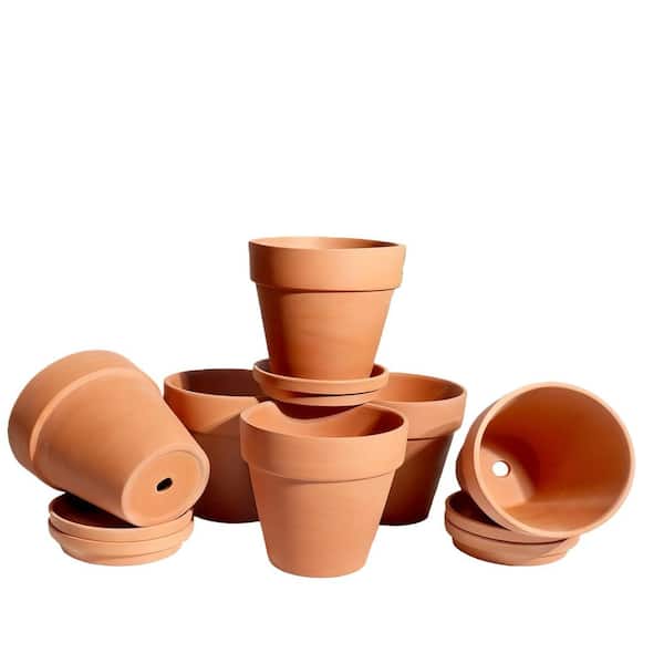 6-Pack Terracotta Plant Pots with Saucer and Drainage Holes, Clay Flowerpots (4 in. W x 4 in. H), Decorative Pots