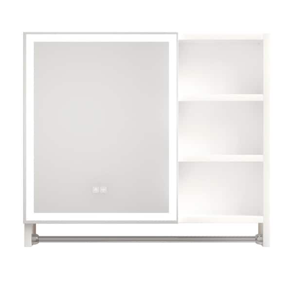 32 in. W x 28 in. H Rectangular Surface Mount Aluminum Medicine Cabinet with Mirror and Light, Anti-fog