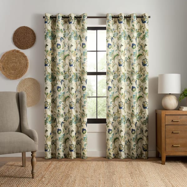 Brissac Blue Floral Grommet Room Darkening Curtain - 50 in. W x 84 in. L