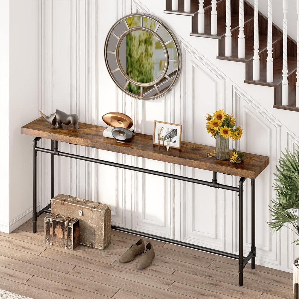 Tribesigns Catalin 70.9 in. Wood Vintage Brown Sofa Table Tribesigns Catalin 70.9 in. Wood Vintage Brown Sofa Table