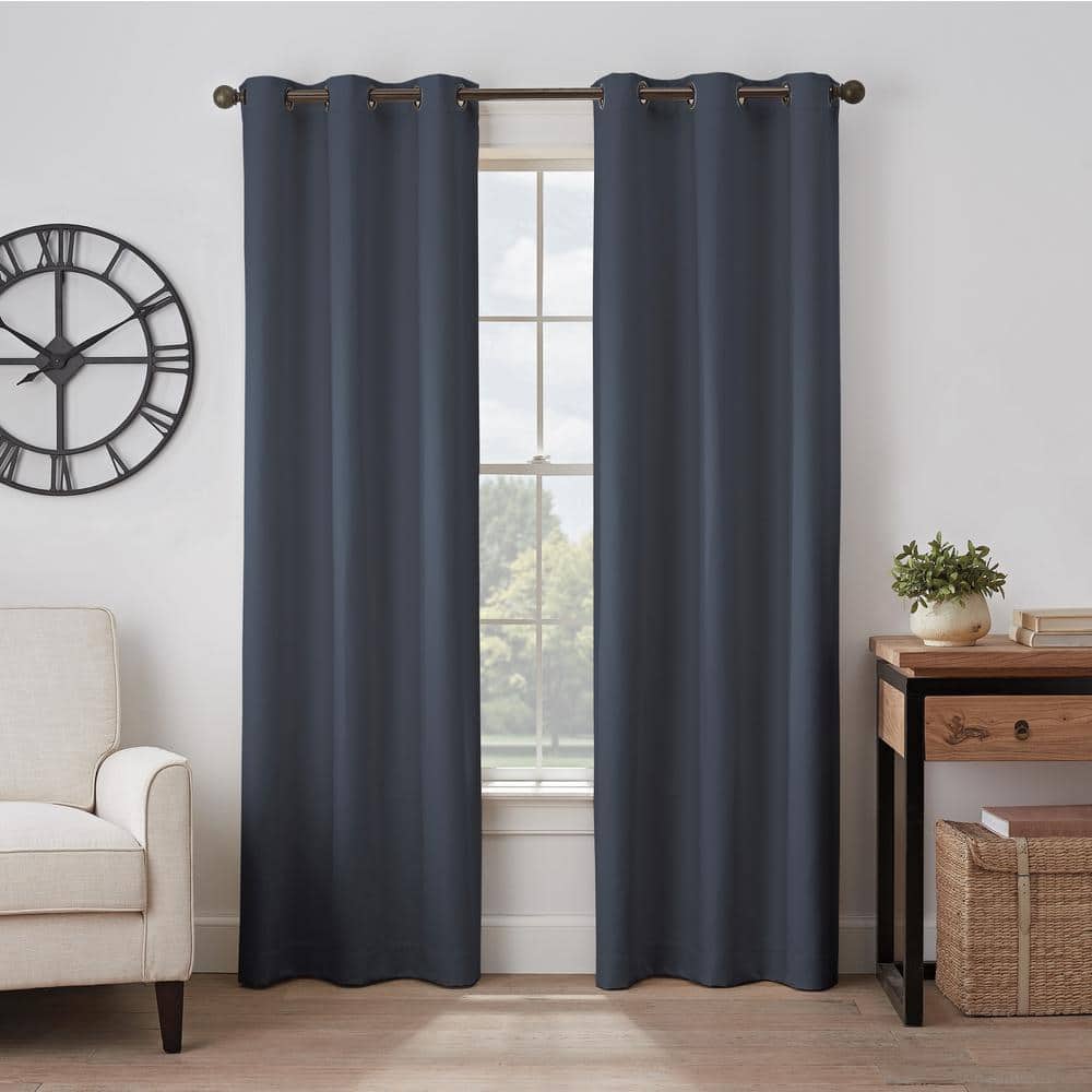 Gabriella Indigo Polyester Solid 40 in. W x 95 in. L Lined Noise Cancelling