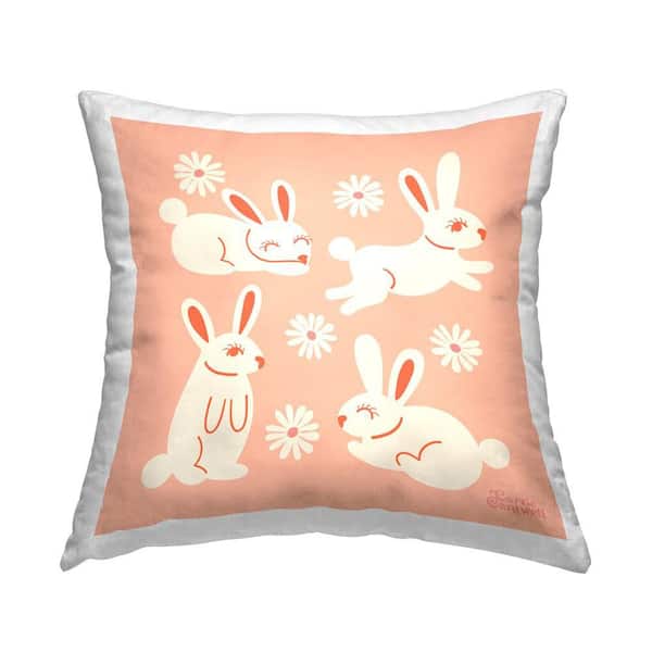 Stupell Industries Bunnies and Daisies Pattern Pink Abstract Polyester 18 in. x 18 in. Throw Pillow