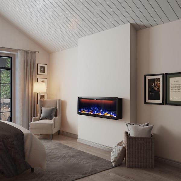 50 in. WiFi-Enabled Recessed and Wall Mounted Electric Fireplace in Black Compatible with Alexa and Smart APP Control
