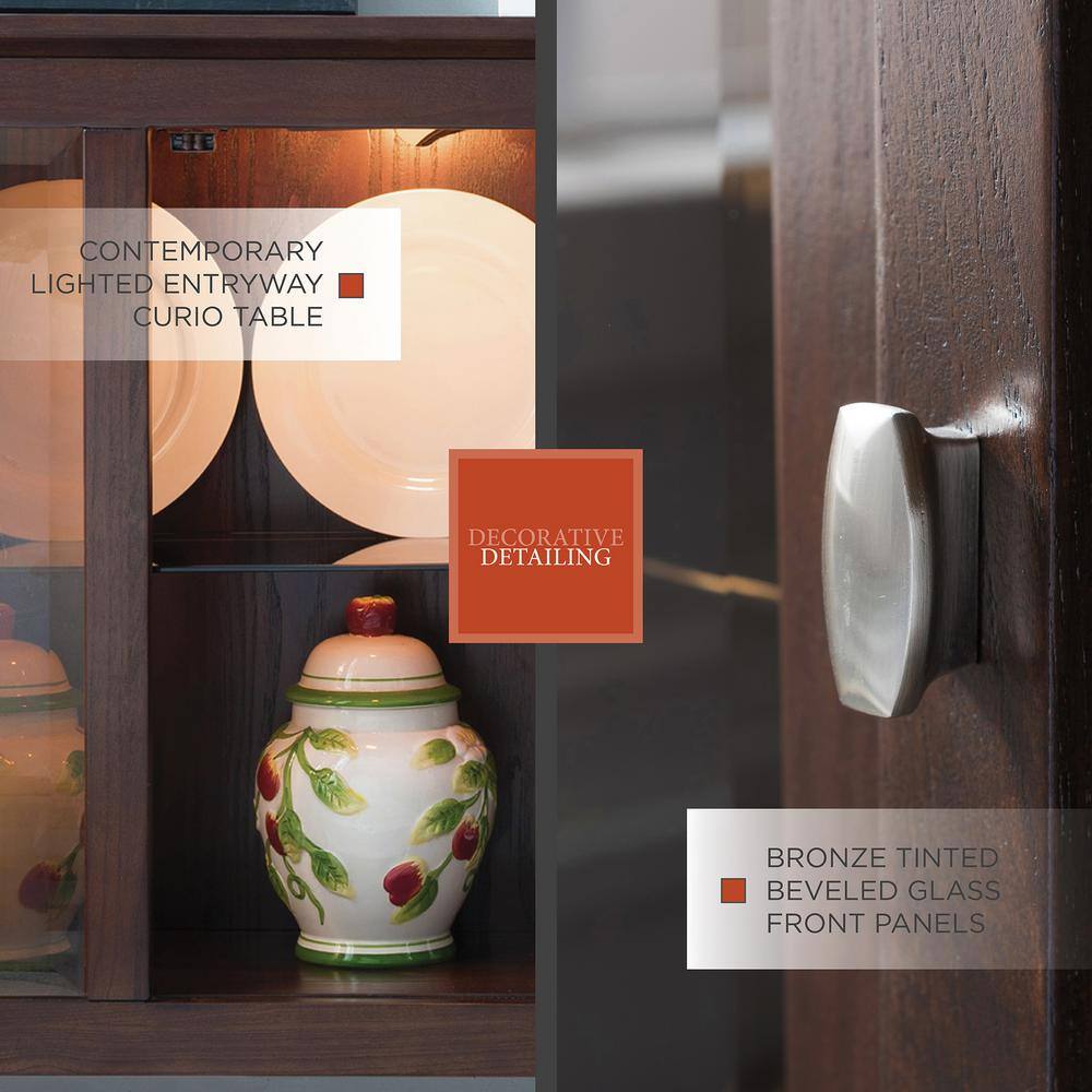 Chocolate Oak Lighted Entryway Curio Cabinet with Glass Shelf