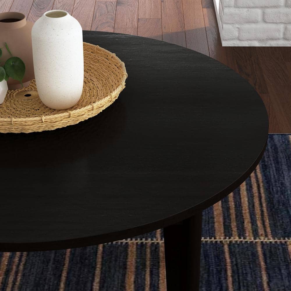 Brentwood Black Wood Round Dining Set with Ivory Cushions