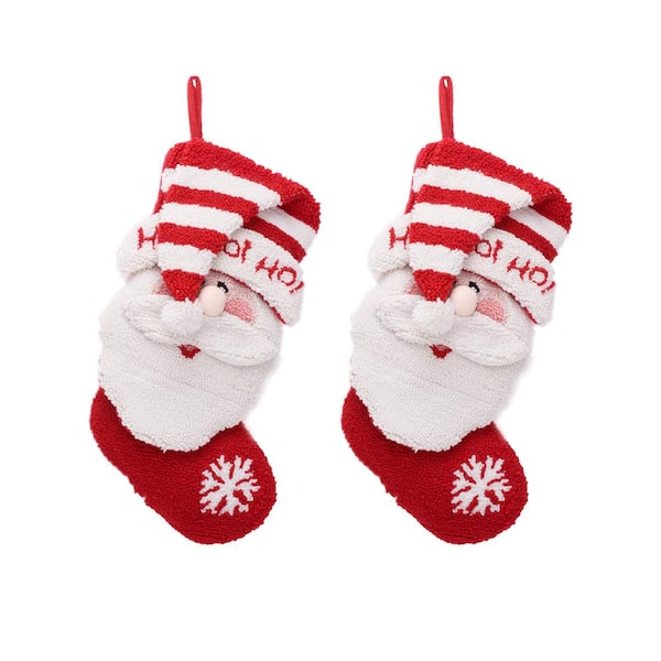 Glitzhome 19 in. Polyester 3D Santa Hooked Stocking (2-Pack)