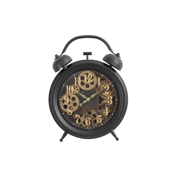 Transitional Brown Analog Plastic Table Clock with 12 in. Round