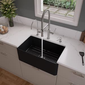 Black Matte Fireclay 30 in. Single Bowl Farmhouse Apron Kitchen Sink