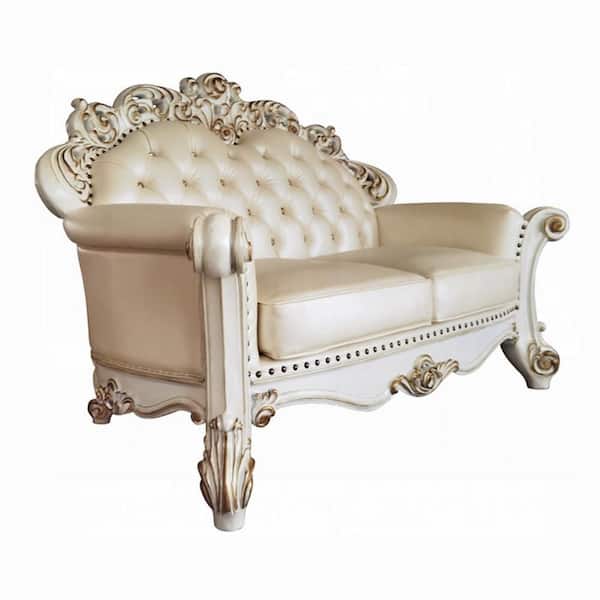 Antoine 43 in. Champagne and Pearl White Faux Leather 2-Seater Loveseat