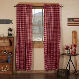 Braxton 40 in W x 84 in L Scalloped Cotton Light Filtering Rod Pocket Window Panel Red Tan Brown Pair