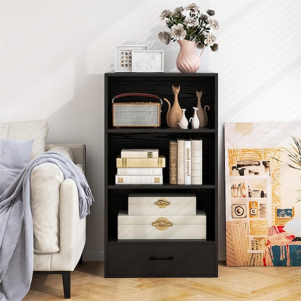 Costway 24 in. Wide Black 3-Shelf Mordern Storage Bookcase