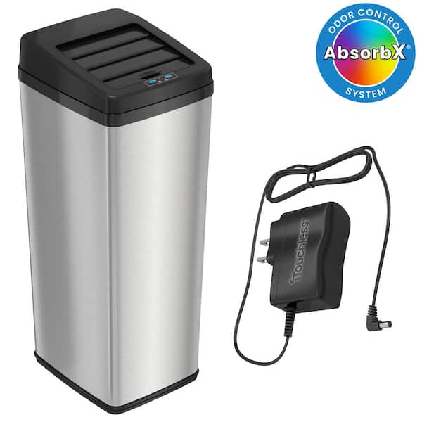 14 Gal. / 53 Liter Stainless Steel Sliding Lid Household Metal Trash Can with Sensor Lid and Odor Filter