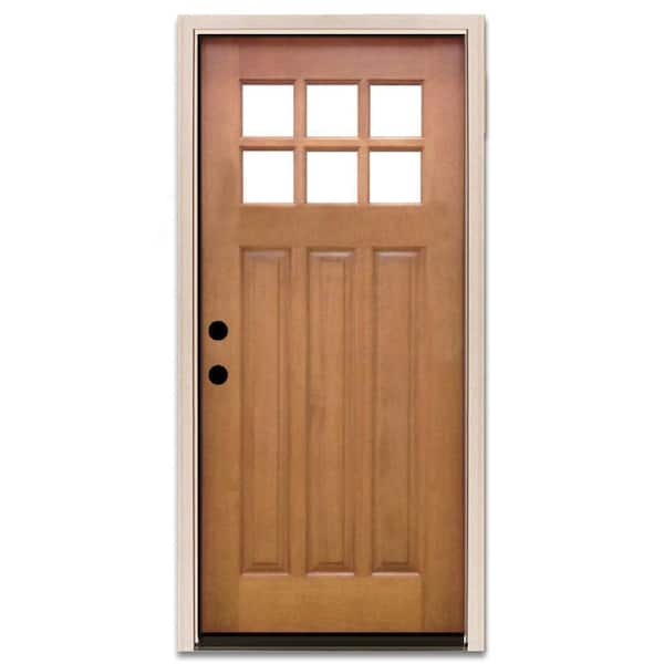 Steves & Sons 32 in. x 80 in. Craftsman 6 Lite Stained Mahogany Wood Prehung Front Door