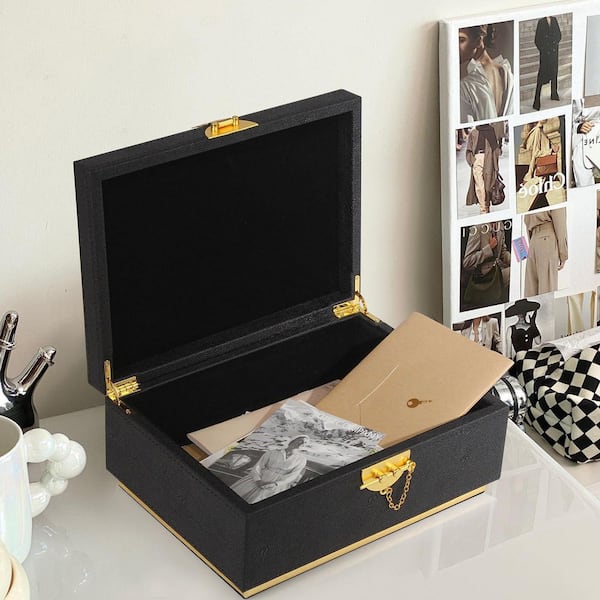 Elegant Faux Leather Decorative Box Black 11 in. x 8 in. Faux