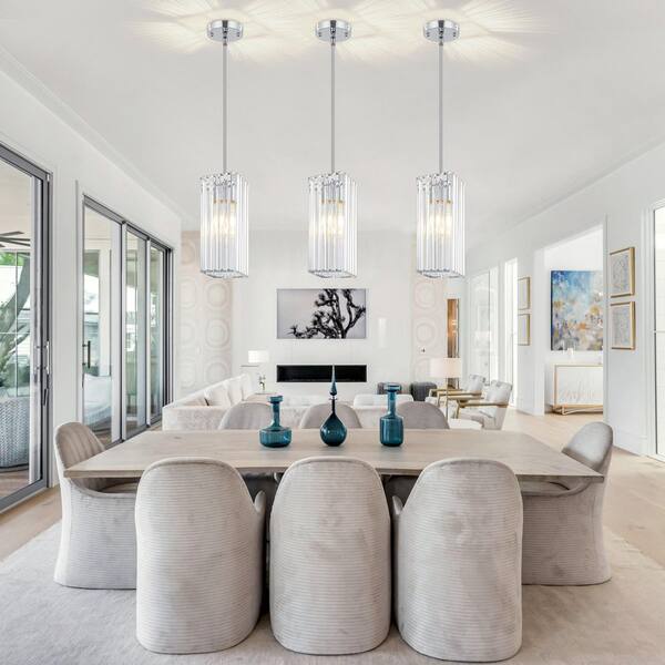 ZSMIHDOH 1-Light Chrome Luxury Pendant Light, Rectangle Crystal