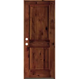 30 in. x 80 in. Rustic Knotty Alder Square Top Red Chestnut Stain Right-Hand Inswing Wood Single Prehung Front Door
