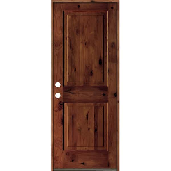 Krosswood Doors 30 in. x 80 in. Rustic Knotty Alder Square Top Red Chestnut Stain Right-Hand Inswing Wood Single Prehung Front Door