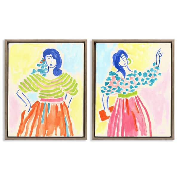 Stupell Industries Stylish Women Bright Hues by June Erica Vess 2-Pieces Brown Floater Frame People Graphic Art Print 21 in. x 17 in.