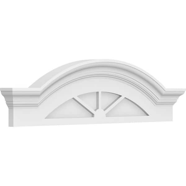 Ekena Millwork 2-1/2 in. x 34 in. x 9-1/2 in. Segment Arch with Flankers 3-Spoke Architectural Grade PVC Pediment Moulding