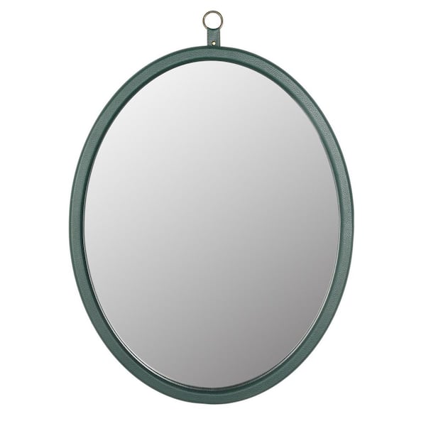 Unbranded 29.92 in. H x 23.62 in. W Modern Oval PU Covered MDF Framed Decorative Mirror in Green