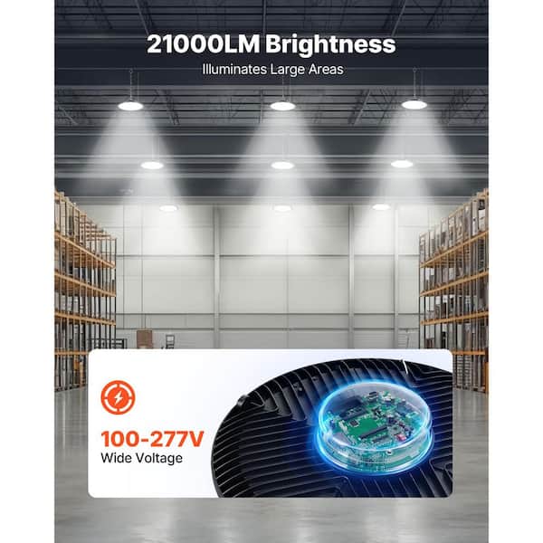 10 Pack LED High Bay Lights, 150W 5000K 21000LM Bright UFO LED Lights, IP65 Waterproof, 100-277V Voltage Range, Black