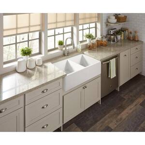 Brooks II All-in-One Farmhouse/Apron-Fireclay 33 in. 50/50 Double Bowl Kitchen Sink with Pfister Faucet and Drains