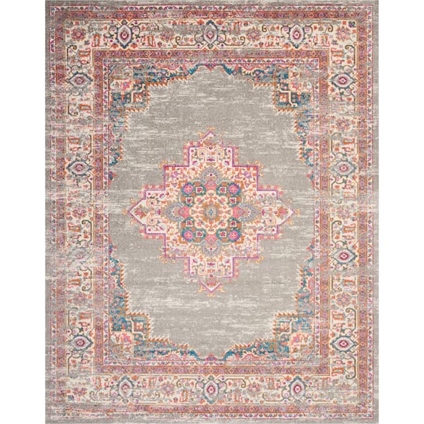 Nourison Passion Grey 8 ft. x 10 ft. Bordered Transitional Area Rug