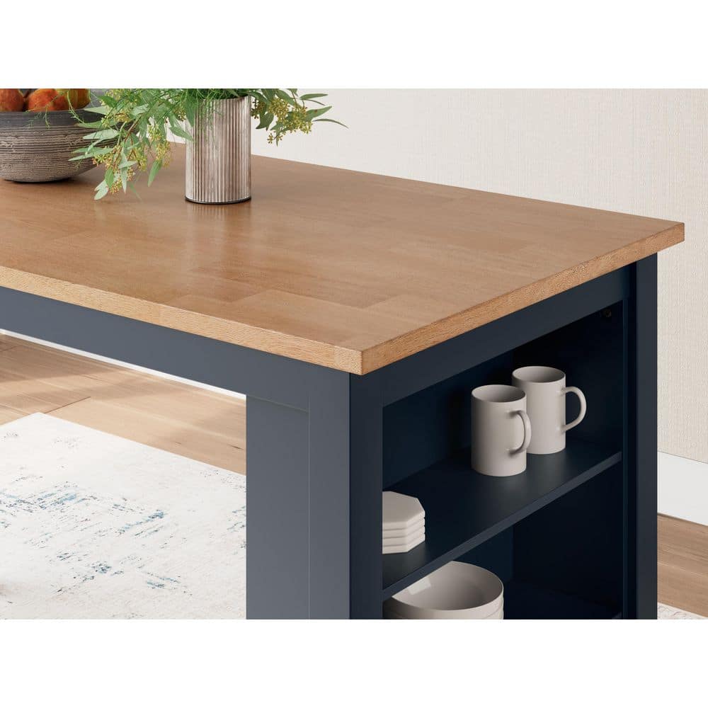 Beige and Blue Extendable Mango Wood Counter Height Dining Table
