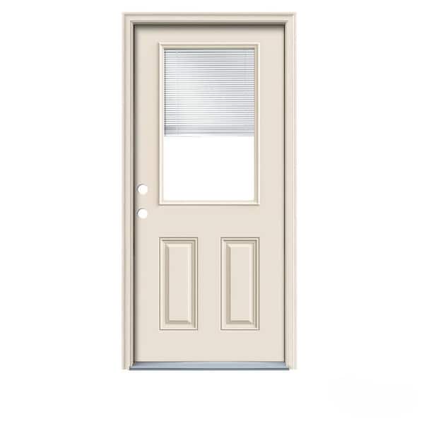 JELD-WEN 36 in. x 80 in. 1/2 Lite Primed Fiberglass Prehung Right-Hand Inswing Entry Door w/Mini-Blinds and Brickmould