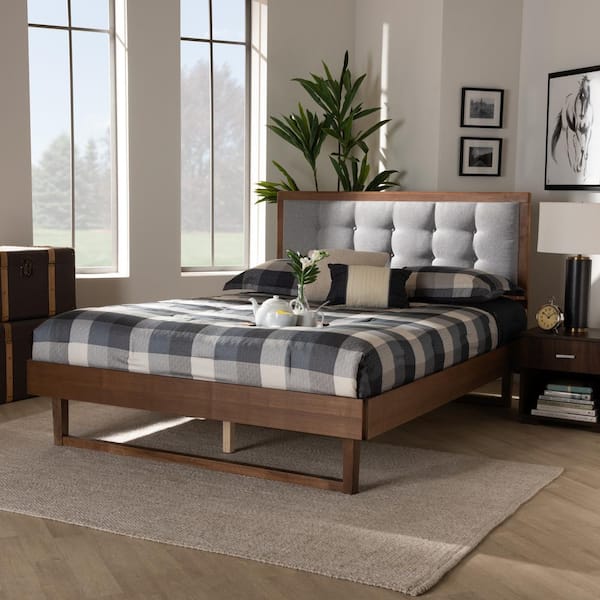 Baxton Studio Viviana Light Gray and Walnut Queen Platform Bed 167