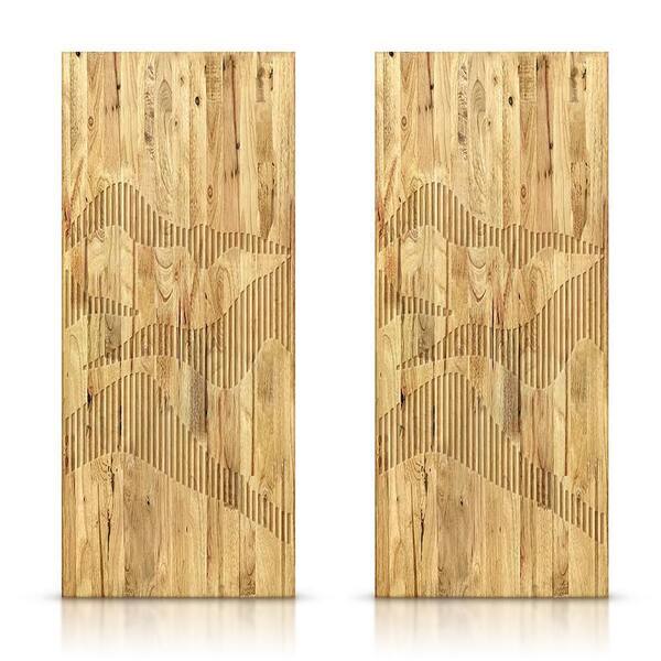 CALHOME 72 in. x 96 in. Hollow Core Weather Oak Stained Pine Wood Interior Double Sliding Closet Doors