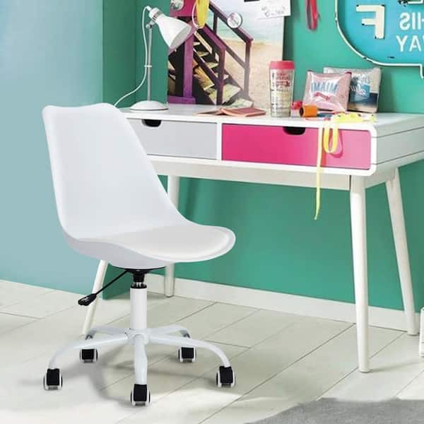 Homy Casa Blokhus White Upholstered Mid-Back Swivel Task Chair with Adjustable Height