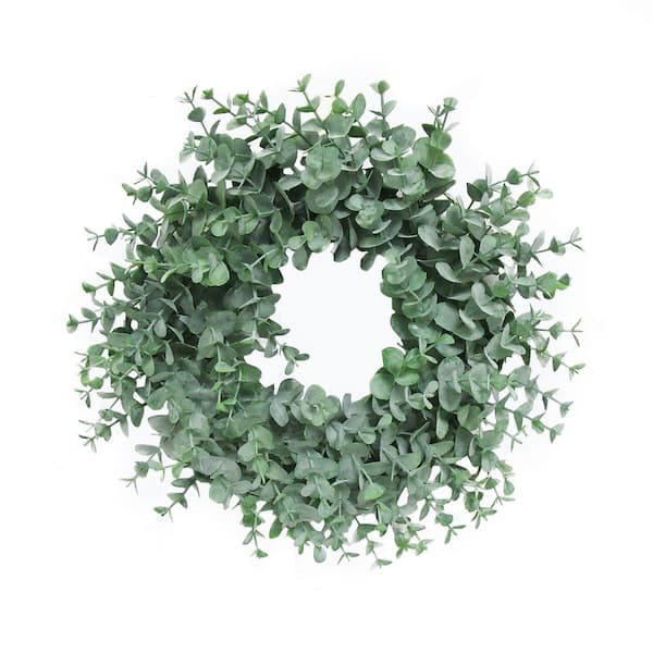 12 in. Frosted Green Artificial Young Eucalyptus Leaf Foliage Greenery Wreath