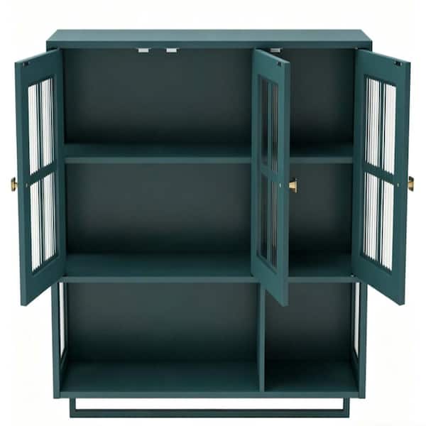 35 in. W x 10 in. D x 32 in. H Bathroom Wall Cabinet, Medicine Cabinet in Green with Storage Space,Glass Door,Towel Bar