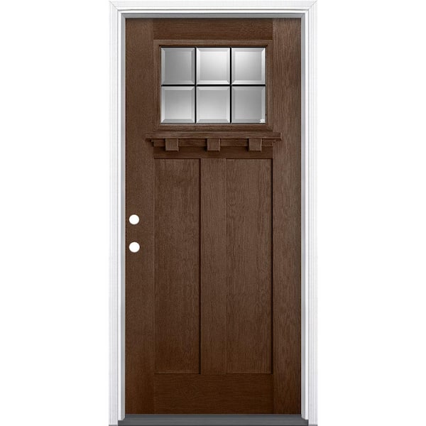 Masonite 36 in. x 80 in. Oaklawn 6 Lite Right-Hand Inswing Carmel Fir Grain Finished Fiberglass Prehung Front Door with Brickmold