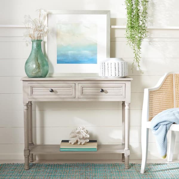 SAFAVIEH Tate 36 in. White/Beige 2-Drawer Console Table
