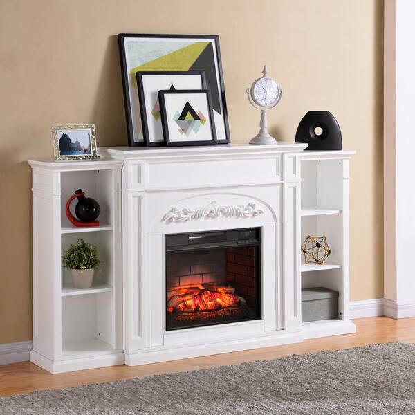 Southern Enterprises Binghamton 72.5 in. W Bookcase Infrared Electric Fireplace in White