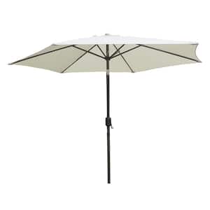 9 ft. Brown Steel Pole Market Outdoor Patio Umbrella in White