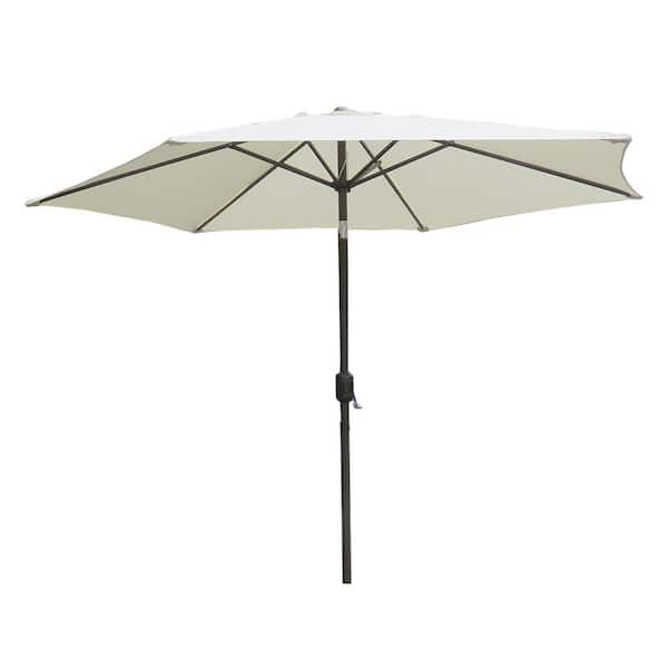 CASAINC 9 ft. Brown Steel Pole Market Outdoor Patio Umbrella in White