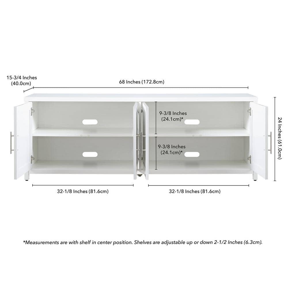 White Rectangular TV Stand with Cabinets for 75" TVs