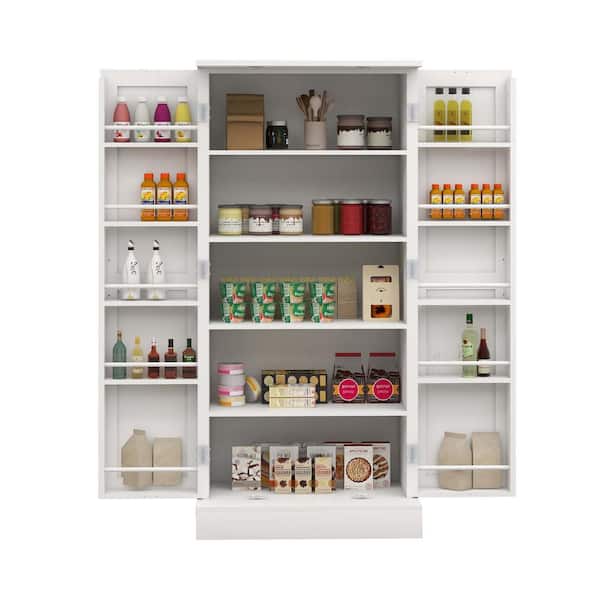 24 in. W x 16 in. D x 50 in. H in White MDF Ready to Assemble Floor Base Kitchen Cabinet with 2 Doors & Racks and LED
