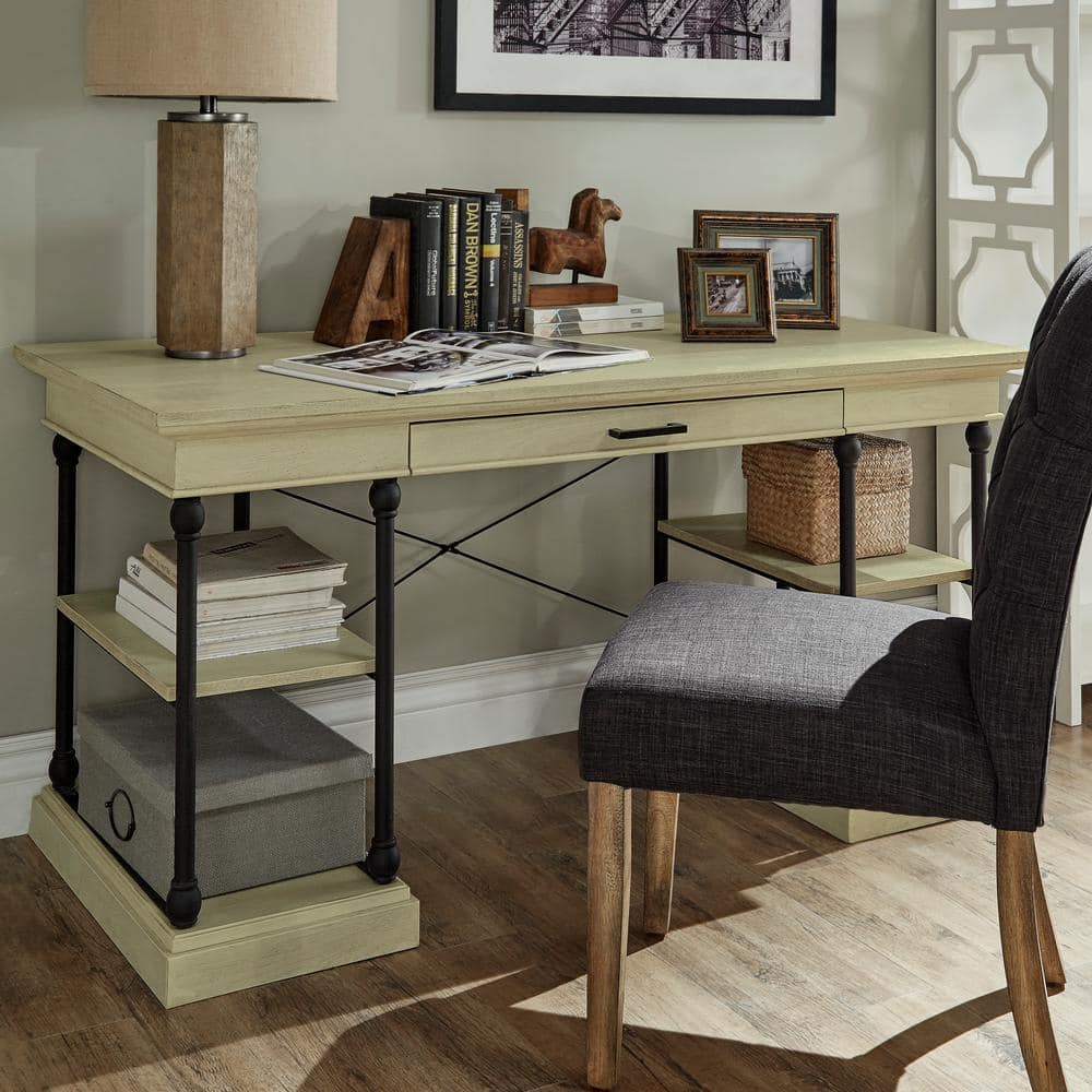 59 in. Rectangular White Wash 1 Drawer Writing Desk with Keyboard Tray