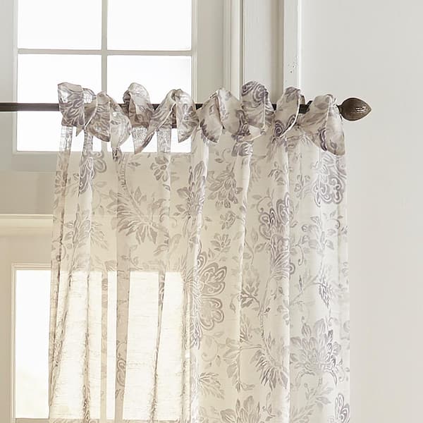 Distressed Floral on Grey Sheer Fabric