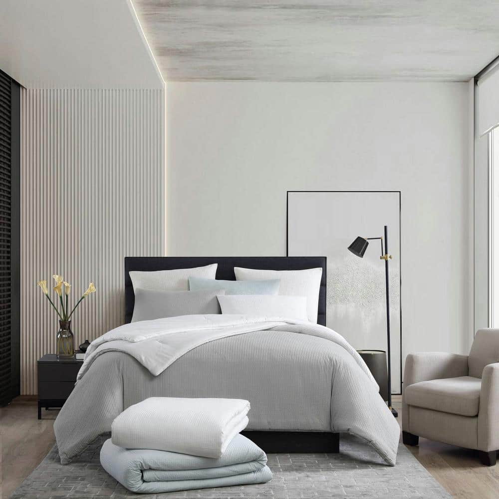 White Cotton Waffle Pique Queen Comforter Set