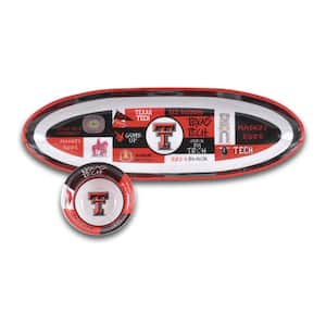 Texas Tech 20 in. Assorted Colors Melamine Oval Chip and Dip Server (Set of 2)