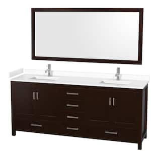 Sheffield 80 in. W x 22 in. D x 35 in. H Double Bath Vanity in Espresso with White Cultured Marble Top and 70" Mirror
