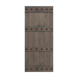Mid-Century Style 38 in. x 84 in. Smoky Gray Finished DIY Knotty Pine Wood Sliding Barn Door Slab